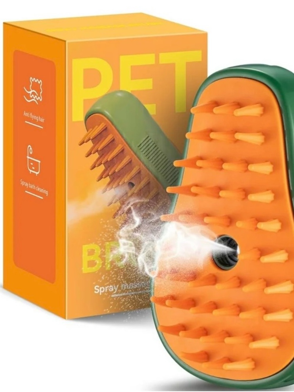 Pet Grooming Spray Brush - Orange/Green